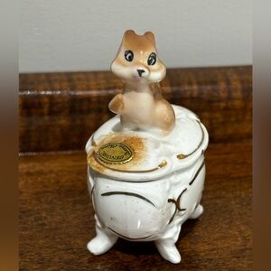 Vintage Enesco Chipmunk Trinket Box 3”